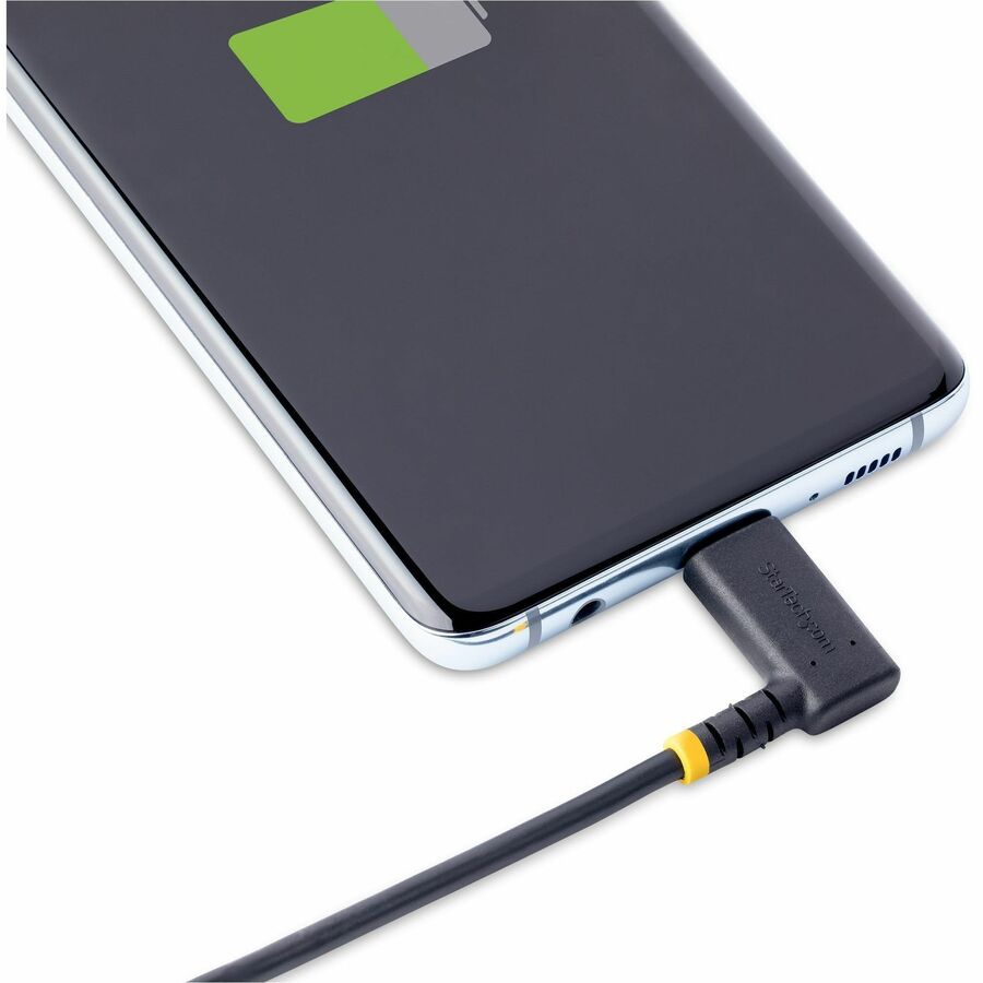 StarTech.com 1ft (30cm) USB C Charging Cable Right Angle, 60W PD 3A, Heavy Duty Fast Charge USB-C Cable, Durable Rugged Aramid Fiber