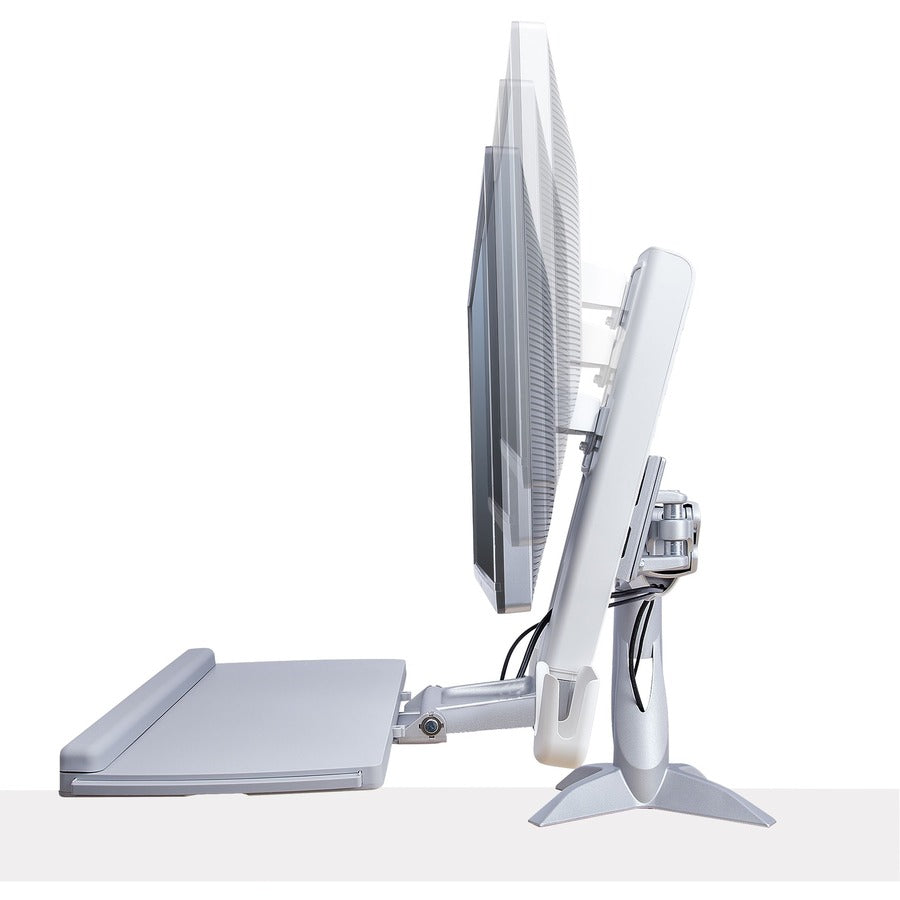 StarTech.com Sit-Stand Monitor Arm, Keyboard Tray, Desk Mount Sit-Stand Workstation up to 27 inch VESA Display, Standing Desk Converter