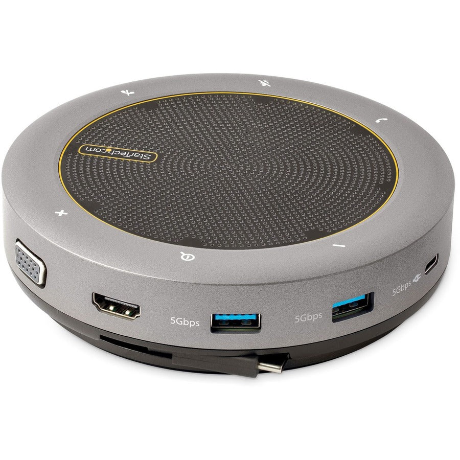 StarTech.com USB-C Speakerphone Docking Station, Mini Portable Conference Speaker/Audio Dock, VGA/4K HDMI, USB Hub, Teams/Zoom/Softphone