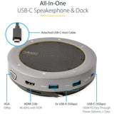 StarTech.com USB-C Speakerphone Docking Station, Mini Portable Conference Speaker/Audio Dock, VGA/4K HDMI, USB Hub, Teams/Zoom/Softphone