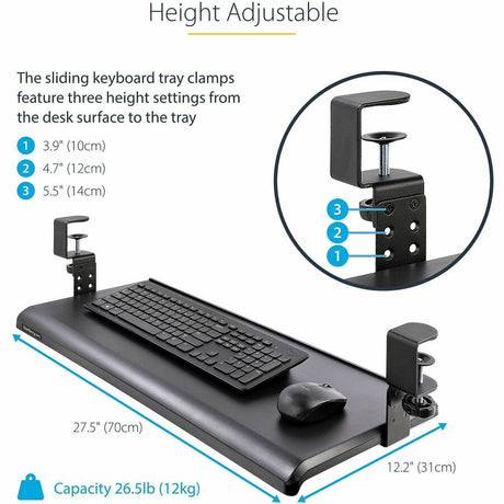 Under Desk Keyboard Tray, Clamp on Keyboard Holder, Up to 12kg/26.5lb, Height Adjustable, Ergonomic Sliding Keyboard Drawer