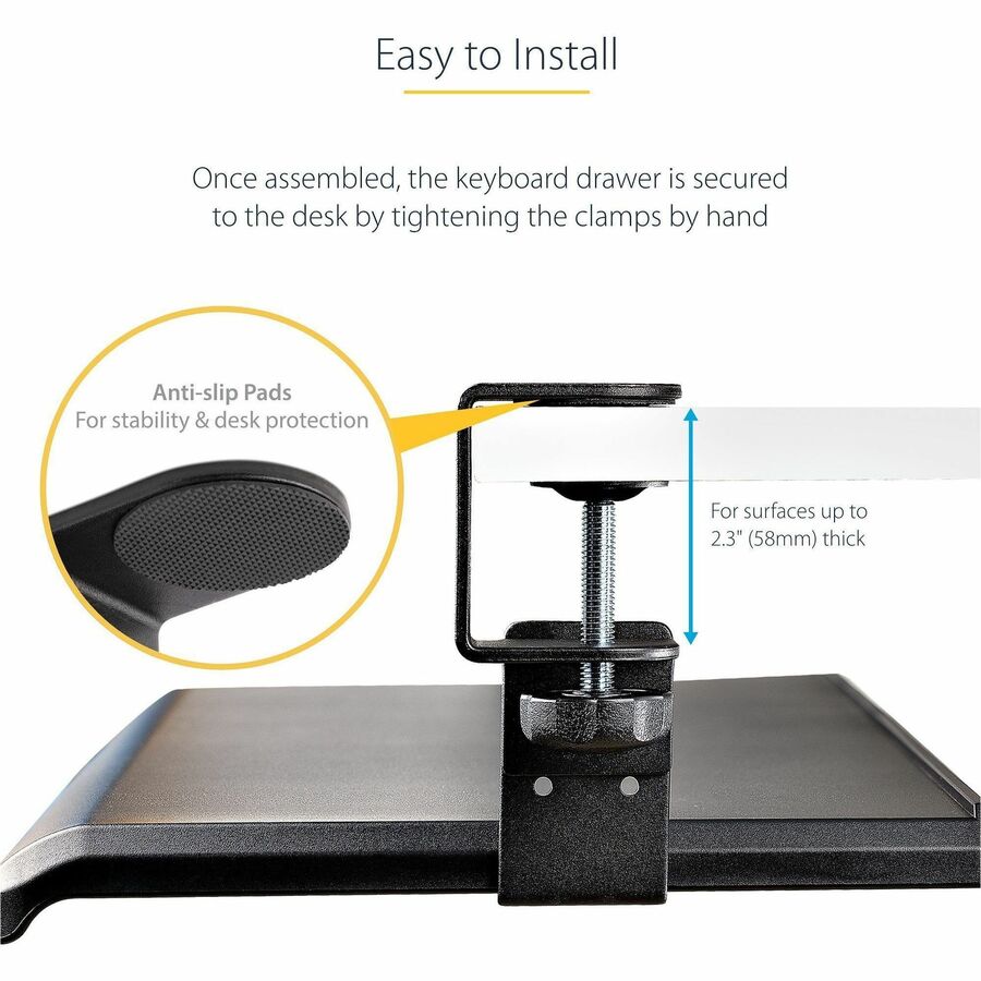 Under Desk Keyboard Tray, Clamp on Keyboard Holder, Up to 12kg/26.5lb, Height Adjustable, Ergonomic Sliding Keyboard Drawer