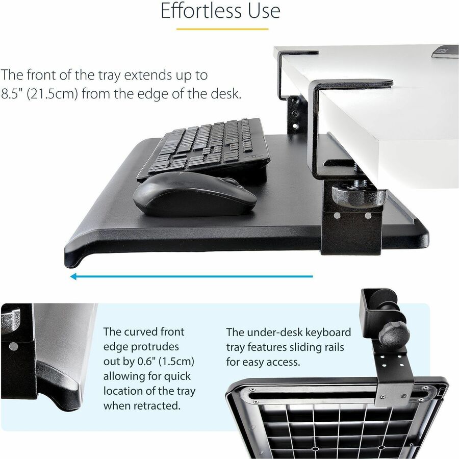 Under Desk Keyboard Tray, Clamp on Keyboard Holder, Up to 12kg/26.5lb, Height Adjustable, Ergonomic Sliding Keyboard Drawer