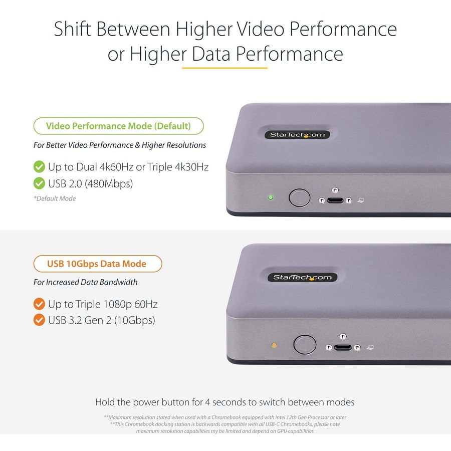 Station d'accueil USB-C StarTech.com, HDMI/DP/DP Alt Mode, triple/double 4K, 7 hubs USB, PD 60 W, GbE, certifiée WWCB