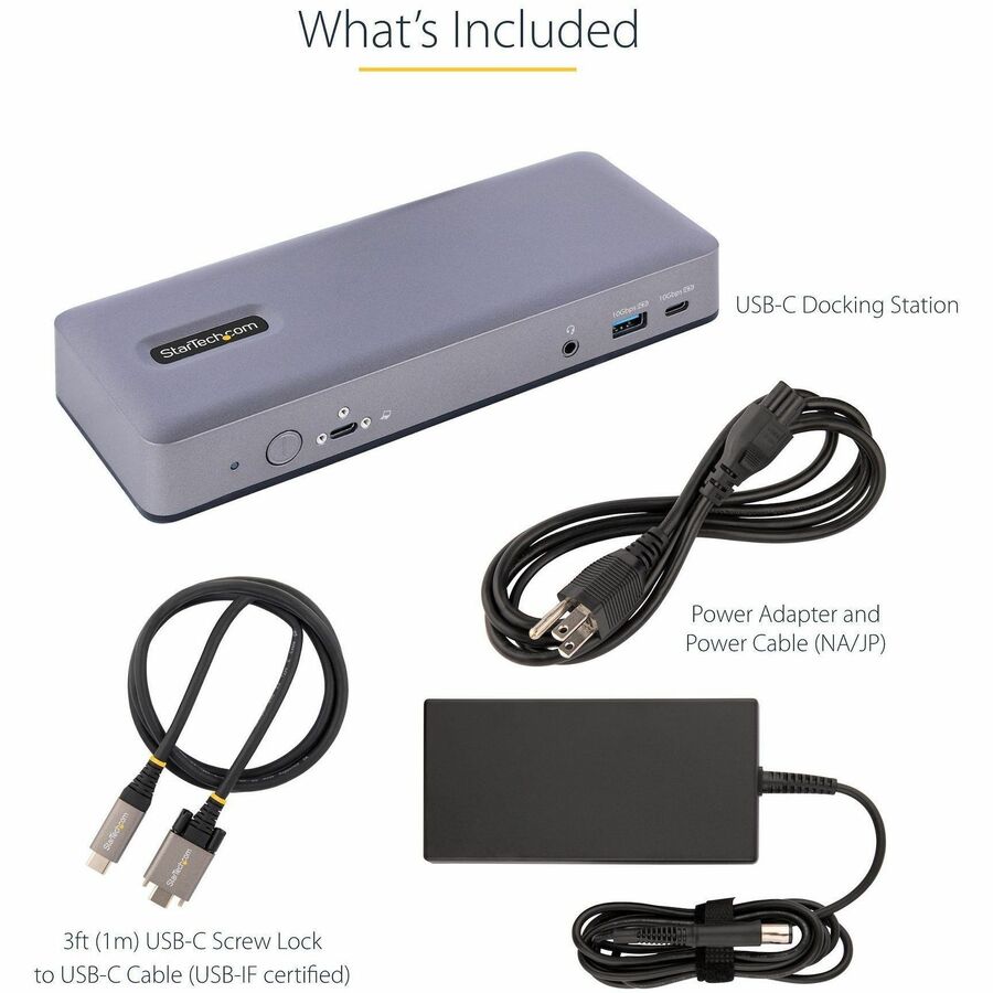 Station d'accueil USB-C StarTech.com, HDMI/DP/DP Alt Mode, triple/double 4K, 7 hubs USB, PD 60 W, GbE, certifiée WWCB