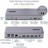 Station d'accueil USB-C StarTech.com, HDMI/DP/DP Alt Mode, triple/double 4K, 7 hubs USB, PD 60 W, GbE, certifiée WWCB