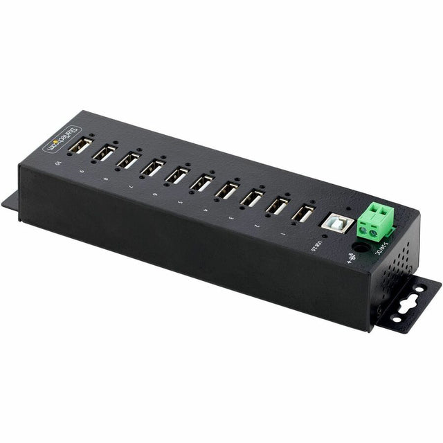 StarTech.com 10-Port Industrial USB 2.0 HUB, Rugged USB Hub w/ESD Level 4 Protection, DIN/Wall/Desk Mountable USB-A Hub, USB Expansion Hub