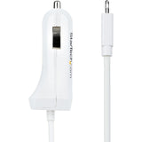 StarTech.com Lightning Car Charger with Coiled Cable, 1m Built-in Cable, 12W, White, 2 Port USB Car Charger Adapter, In Car iPhone Charger