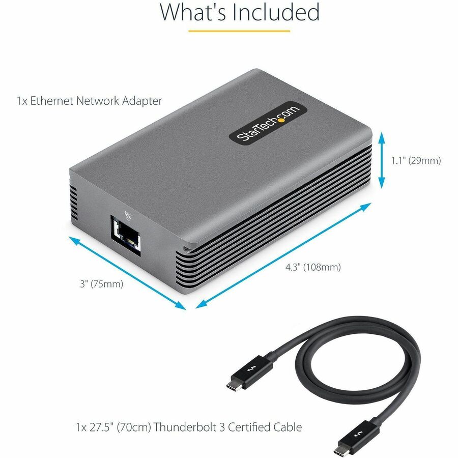 StarTech.com Thunderbolt 3 to Ethernet Adapter, 10GbE, Multi-Gigabit Thunderbolt 3 to RJ45 Network Adapter, TB3/TB4 10GbE NIC
