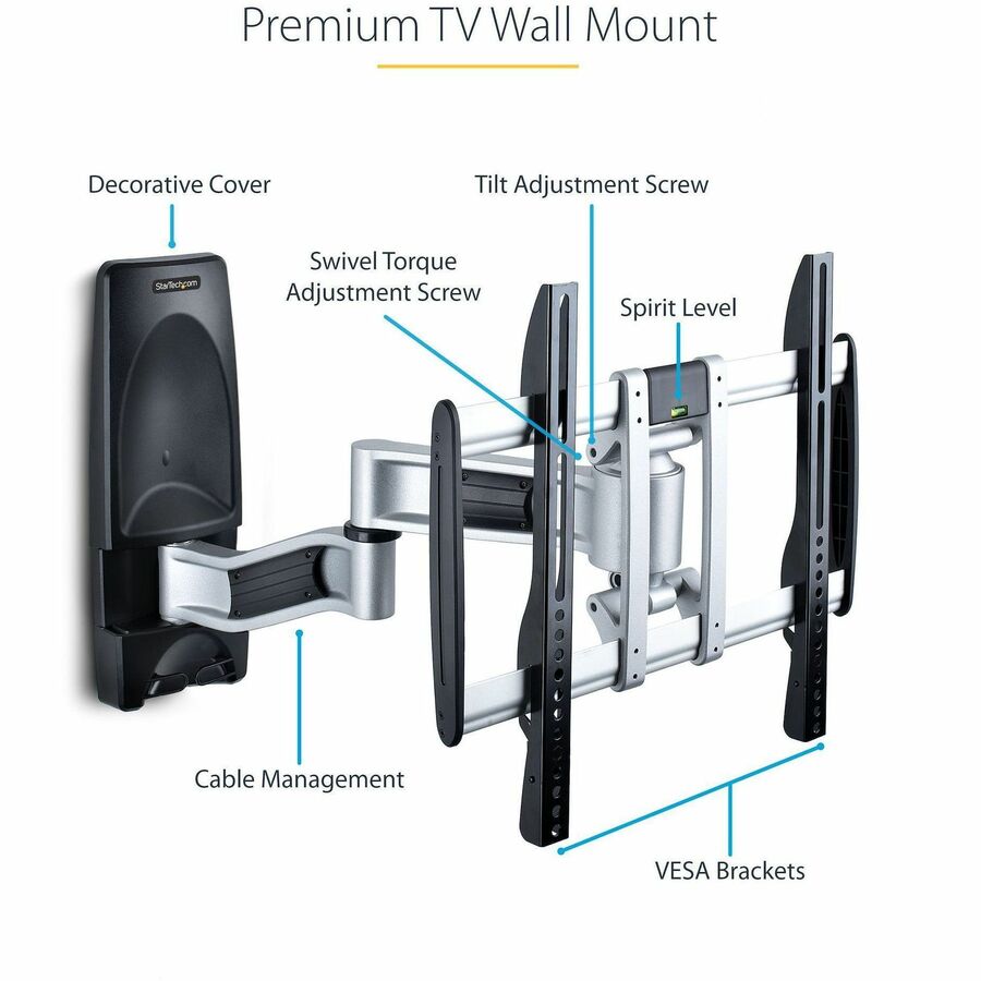 StarTech.com Articulating TV Wall Mount, VESA Wall Mount TV Bracket for 65 inch/99lb/Curved TVs, Corner Adjustable Low Profile Wall Mount