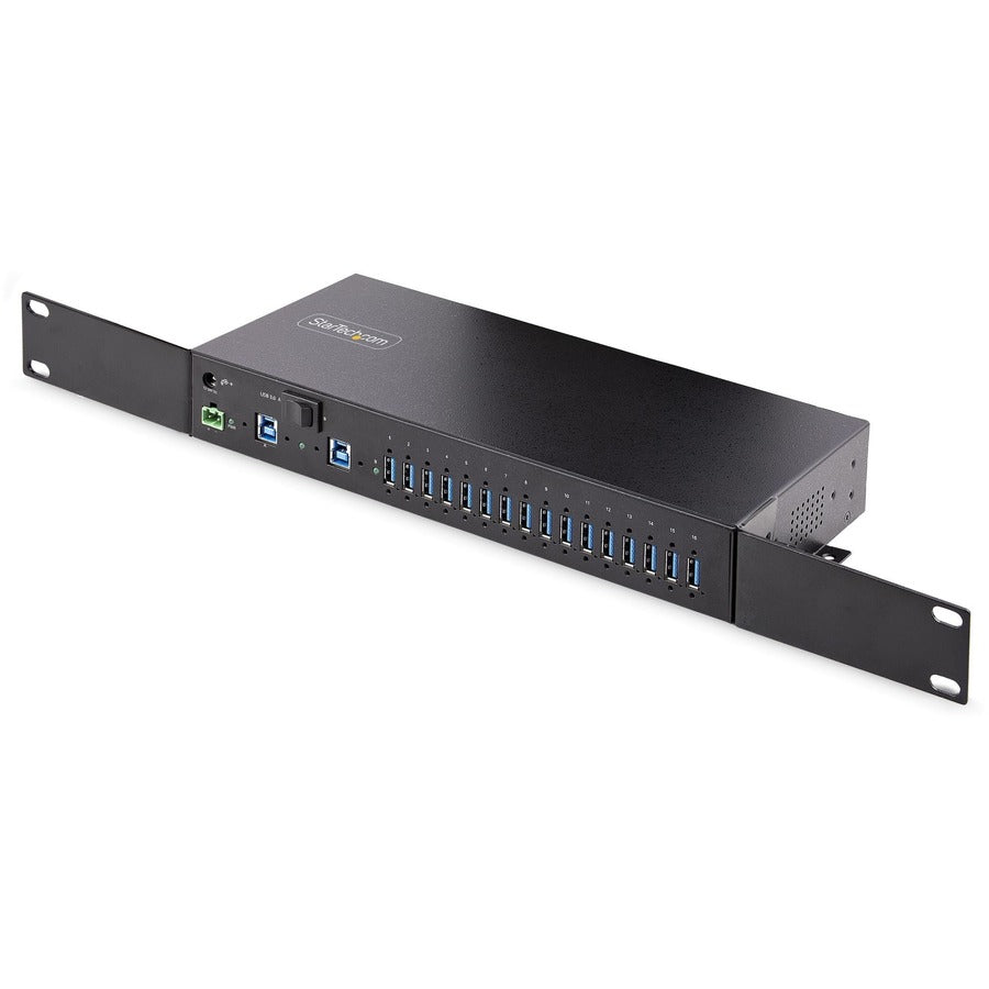 StarTech.com 16-Port Industrial USB 3.0 Hub 5Gbps, Mountable, Terminal Block Power Up to 120W Shared, USB Charging, Dual-Host Hub/Switch 