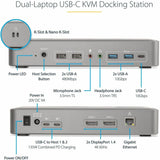 StarTech.com Dual-Laptop USB-C KVM Docking Station, Dual Monitor 4K 60Hz DisplayPort Dock, 5x USB Hub, GbE, 90W/45W PD, Windows/Mac, TAA