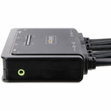 StarTech.com 2-Port Dual-Monitor DisplayPort Cable KVM Switch, 4K 60Hz, Compact KVM with 5ft/1.5m Integrated Host Cables, Bus Powered
