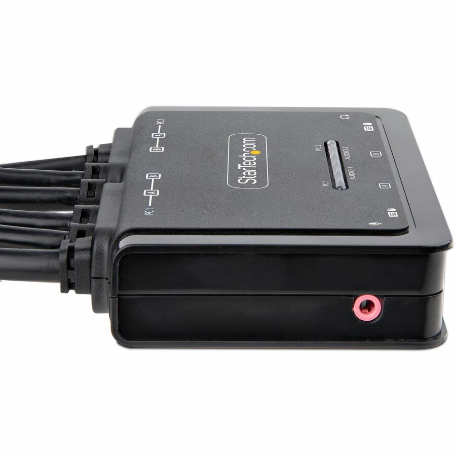StarTech.com 2-Port Dual-Monitor DisplayPort Cable KVM Switch, 4K 60Hz, Compact KVM with 5ft/1.5m Integrated Host Cables, Bus Powered