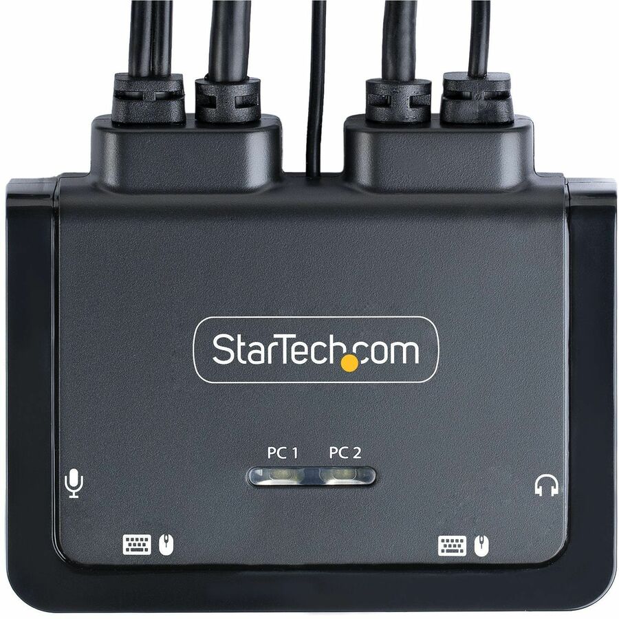 StarTech.com 2-Port USB-C Cable KVM Switch, 4K 60Hz DisplayPort Output, Compact KVM with 4ft/1.2m Integrated Host Cables, Bus Powered