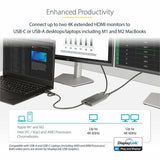 Adaptateur StarTech.com USB-C vers double HDMI, USB-C/A vers 2x HDMI, 4K 60 Hz, PD Pass-Though 100 W, câble intégré de 30 cm, convertisseur USB vers HDMI