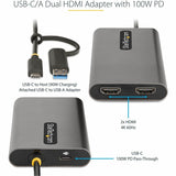 Adaptateur StarTech.com USB-C vers double HDMI, USB-C/A vers 2x HDMI, 4K 60 Hz, PD Pass-Though 100 W, câble intégré de 30 cm, convertisseur USB vers HDMI