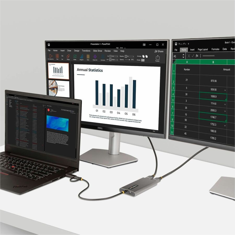 Adaptateur StarTech.com USB-C vers double HDMI, USB-C/A vers 2x HDMI, 4K 60 Hz, PD Pass-Though 100 W, câble intégré de 30 cm, convertisseur USB vers HDMI