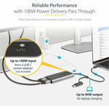 Adaptateur StarTech.com USB-C vers double HDMI, USB-C/A vers 2x HDMI, 4K 60 Hz, PD Pass-Though 100 W, câble intégré de 30 cm, convertisseur USB vers HDMI