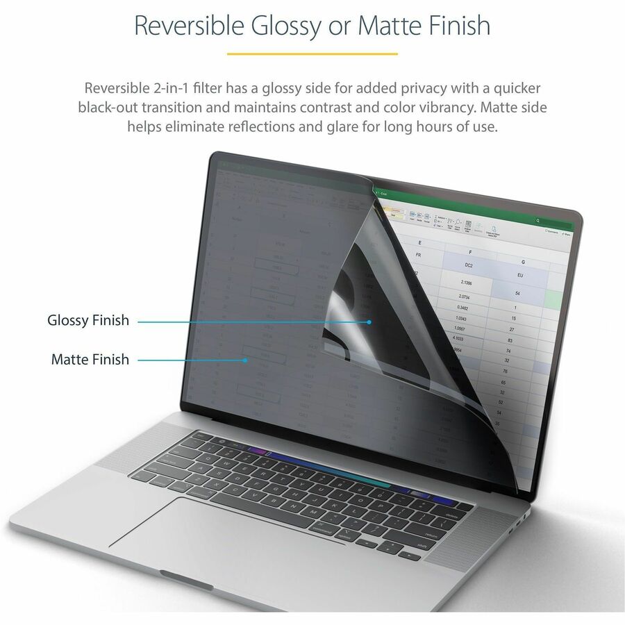 StarTech.com 16-inch MacBook Pro 21/23 Laptop Privacy Screen, Anti-Glare Privacy Filter w/51% Blue Light Reduction, Matte/Glossy Sides