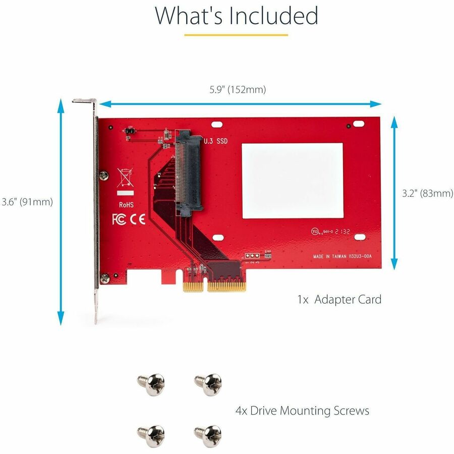 StarTech.com U.3 to PCIe Adapter Card, PCIe 4.0 x4 Adapter For 2.5" U.3 NVMe SSDs, SFF-TA-1001 PCI Express Add-in Card, TAA Compliant
