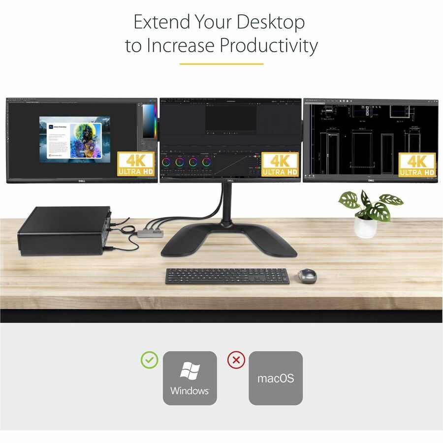 StarTech.com 3-Port MST Hub, DisplayPort to Triple 4K 60Hz HDMI, DP 1.4 Multi-Monitor Adapter, Windows Only
