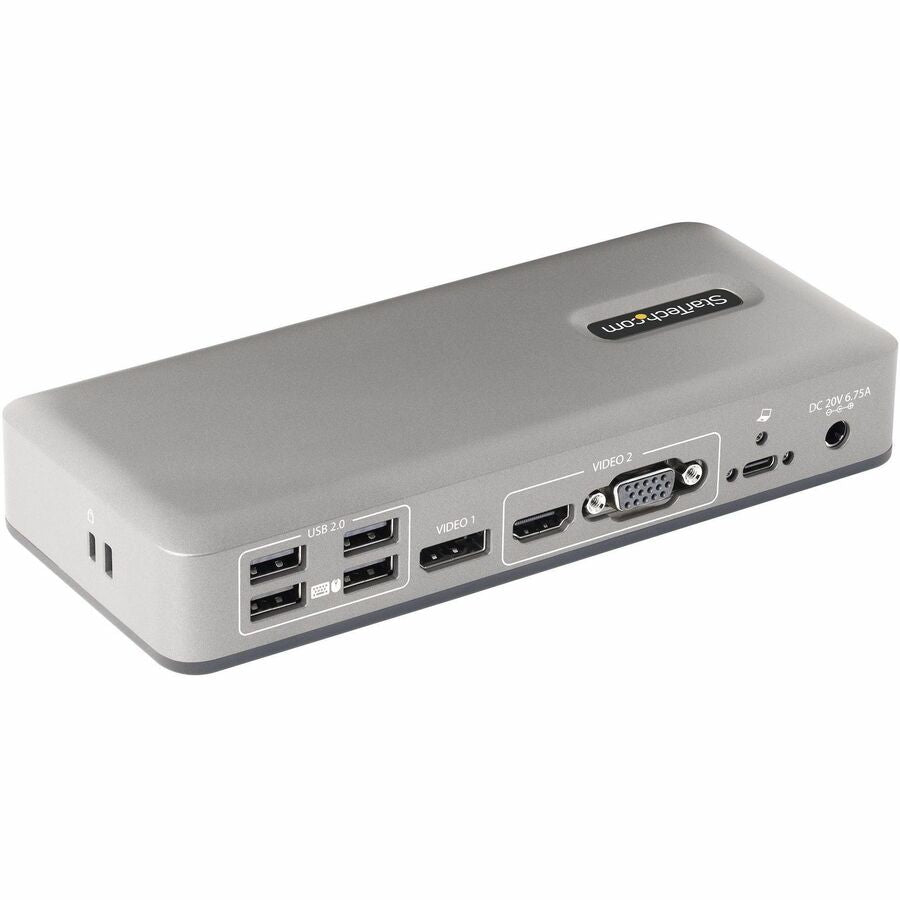 Station d'accueil USB-C StarTech.com pour deux écrans, DisplayPort et HDMI/VGA, jusqu'à 4K 60 Hz, station d'accueil USB-C, hub USB 7x, alimentation 85 W
