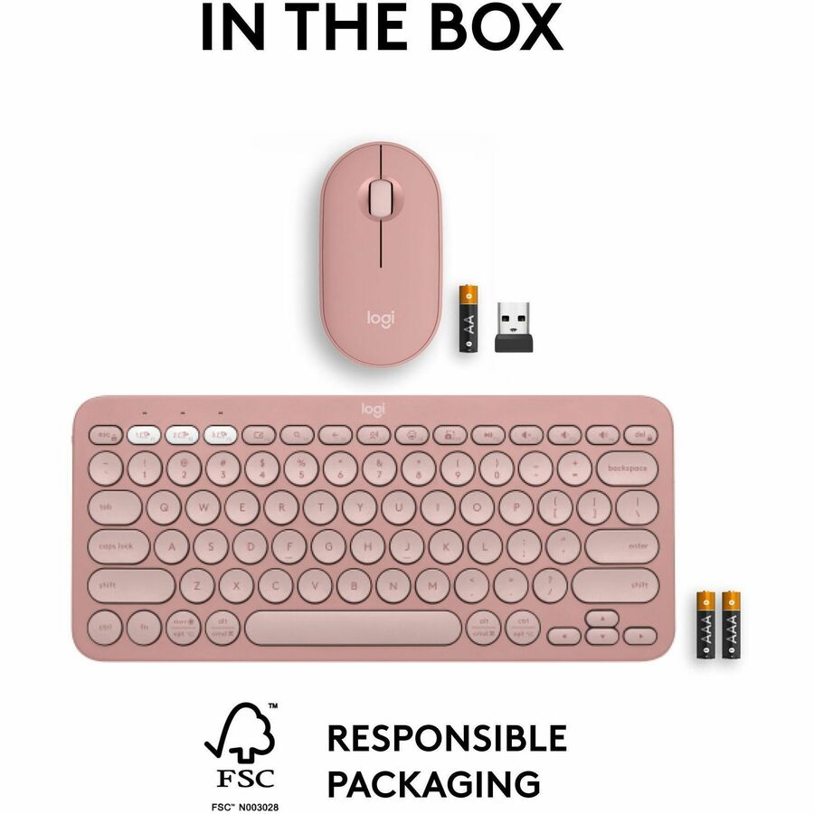 Logitech Pebble 2 Combo Wireless Keyboard & Mouse, Rose