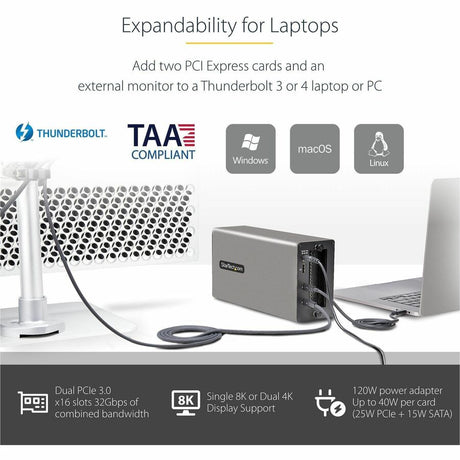 StarTech.com Thunderbolt 3 PCIe Expansion Chassis, Enclosure Box w/Dual PCI-E Slots, External PCIe Slots, 8K/4K Output Via TB3/DP 1.4, TAA