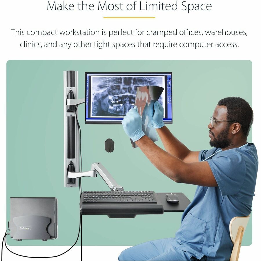 Station de travail murale StarTech.com, support VESA 10 kg, support d'écran et plateau de clavier entièrement articulés, bureau debout avec support PC