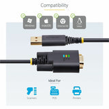 StarTech.com 3ft (1m) USB to Serial Adapter Cable, COM Retention, FTDI IC, DB9 RS232, Interchangeable DB9 Screws/Nuts, Windows/macOS/Linux