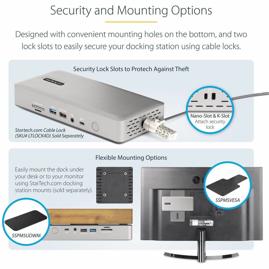 StarTech.com Universal USB4 & Thunderbolt 4 Docking Station, 98W Quad/Triple/Dual Display Dock with HDMI/DP for Macbook / Windows