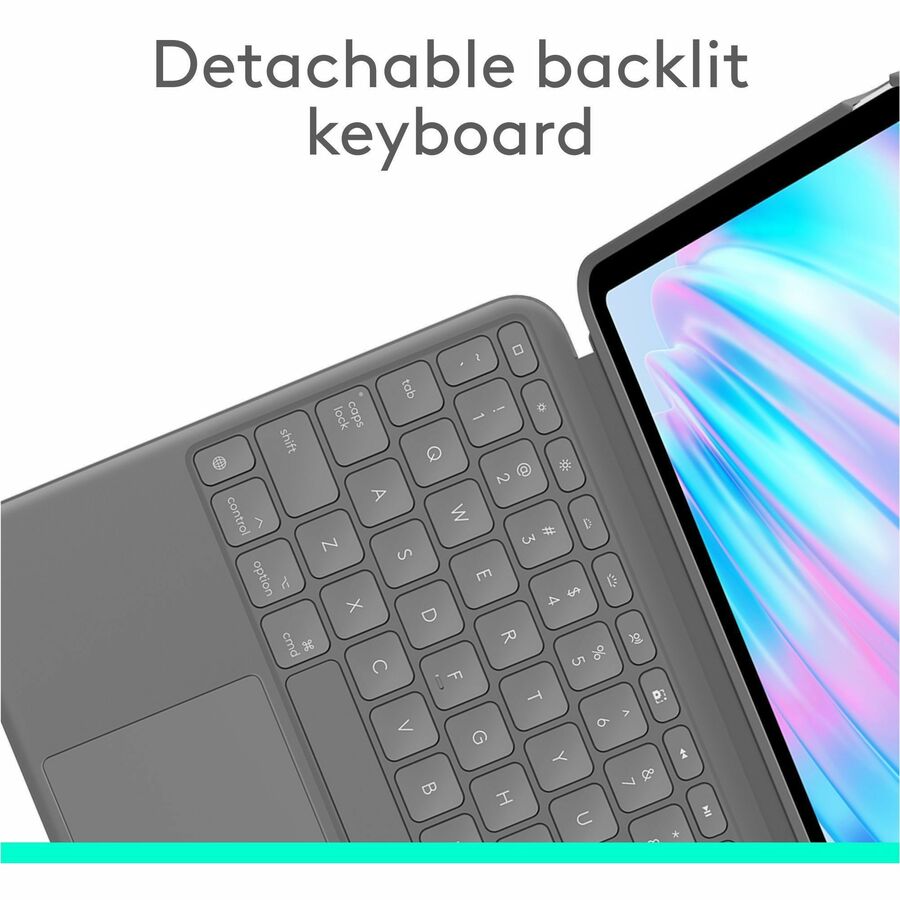 Logitech Combo Touch Keyboard/Cover Case for 11" Apple iPad Air (6th Generation), iPad Air (4th Generation), iPad Air (5th Generation) Tablet - English Keyboard - Oxford Gray