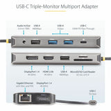 StarTech.com USB-C Triple-Monitor Multiport Adapter, Dual 4K 60Hz + 4K 30Hz HDMI & DP, 4x USB-A, 100W PD Pass-Through, GbE, SD Card Reader
