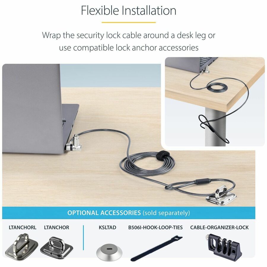 StarTech.com 25-Pack Universal Laptop Lock 6.6ft, Master Keyed Locking Cable, Security Cable, Compatible w/Noble Wedge&reg;/Nano/K-Slot