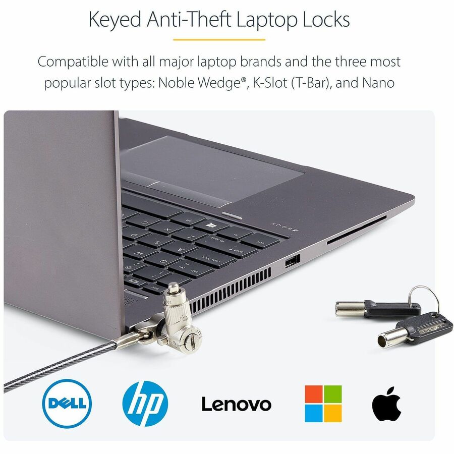 StarTech.com 25-Pack Universal Laptop Lock 6.6ft, Master Keyed Locking Cable, Security Cable, Compatible w/Noble Wedge&reg;/Nano/K-Slot