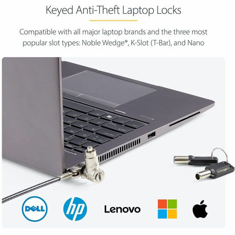 StarTech.com 25-Pack Universal Laptop Lock 6.6ft, Master Keyed Locking Cable, Security Cable, Compatible w/Noble Wedge&reg;/Nano/K-Slot