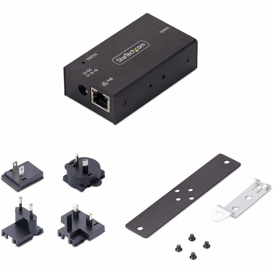 StarTech.com 1-Port Serial to Ethernet Adapter, 802.3af PoE Powered Serial Device Server, Wall/DIN Rail Mount, LAN To DB9 Converter, TAA