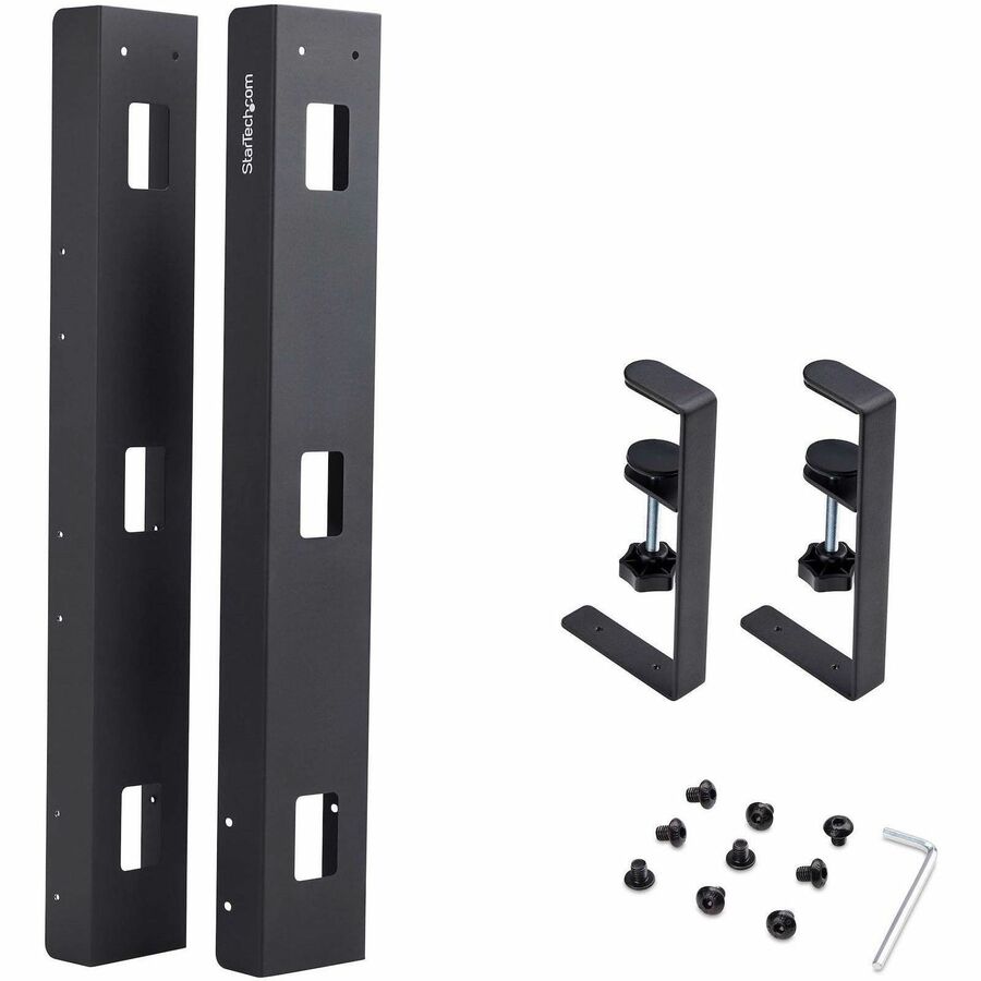 StarTech.com Under Desk Cable Management Tray, Length Adjustable, Clamp-On Installation, No Drilling Required, Black