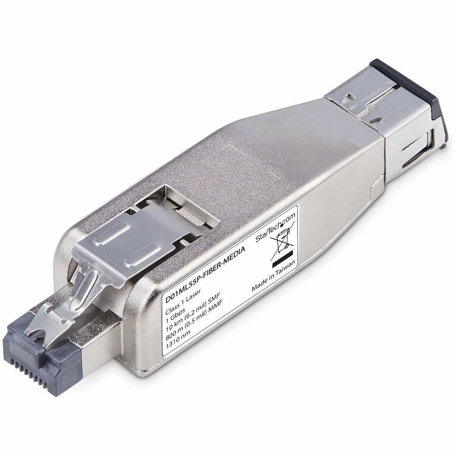 StarTech.com Gigabit Fiber to RJ45 Ethernet Media Converter Dongle, PoE Powered, SMF/MMF, Single/Multimode Optical Fiber, Metal Housing