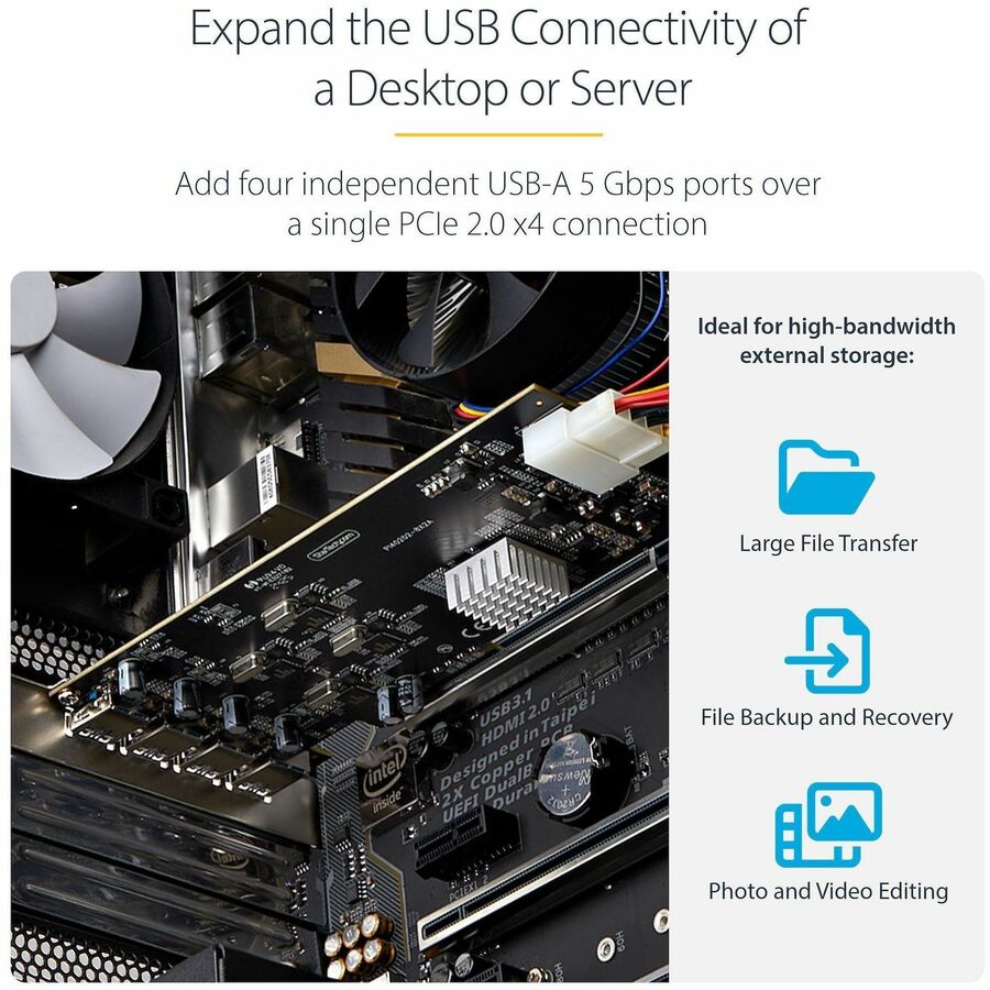 StarTech.com 4-Port USB PCIe Card, USB 3.2 5Gbps, PCI Express Expansion Card with 4x Independent USB Controllers, 4x USB-A Ports