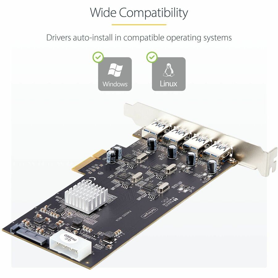 StarTech.com 4-Port USB PCIe Card, USB 3.2 5Gbps, PCI Express Expansion Card with 4x Independent USB Controllers, 4x USB-A Ports