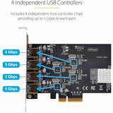 StarTech.com 4-Port USB PCIe Card, USB 3.2 5Gbps, PCI Express Expansion Card with 4x Independent USB Controllers, 4x USB-A Ports