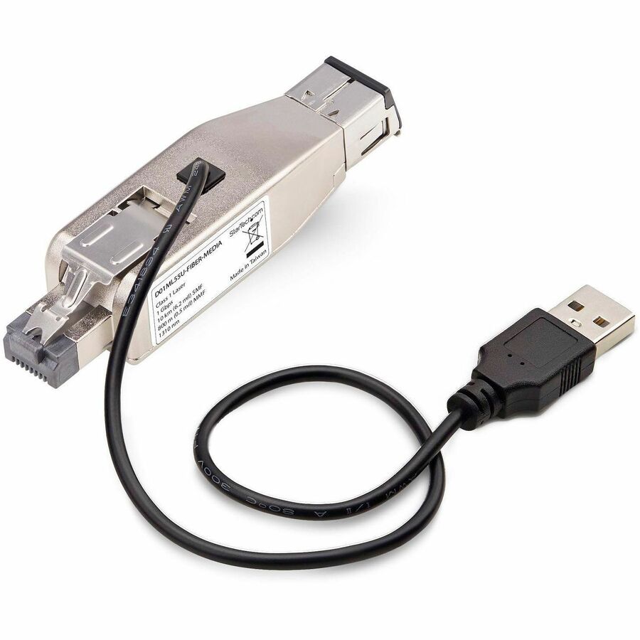 StarTech.com Gigabit Fiber to RJ45 Ethernet Media Converter Dongle, USB Powered, SMF/MMF, Single/Multimode Optical Fiber, Metal Housing
