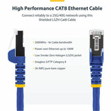 StarTech.com 6in Blue CAT8 Ethernet Cable, Snagless RJ45, 25G/40G 2000MHz, 100W PoE, S/FTP, 26AWG Pure Bare Copper, LSZH Network Patch Cord