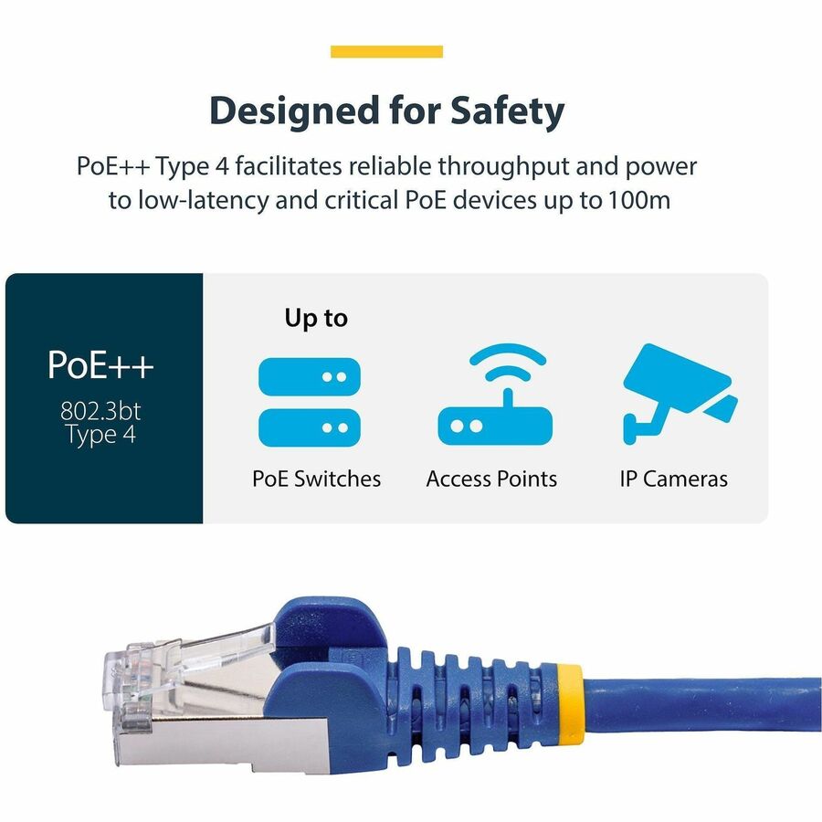 StarTech.com 6in Blue CAT8 Ethernet Cable, Snagless RJ45, 25G/40G 2000MHz, 100W PoE, S/FTP, 26AWG Pure Bare Copper, LSZH Network Patch Cord