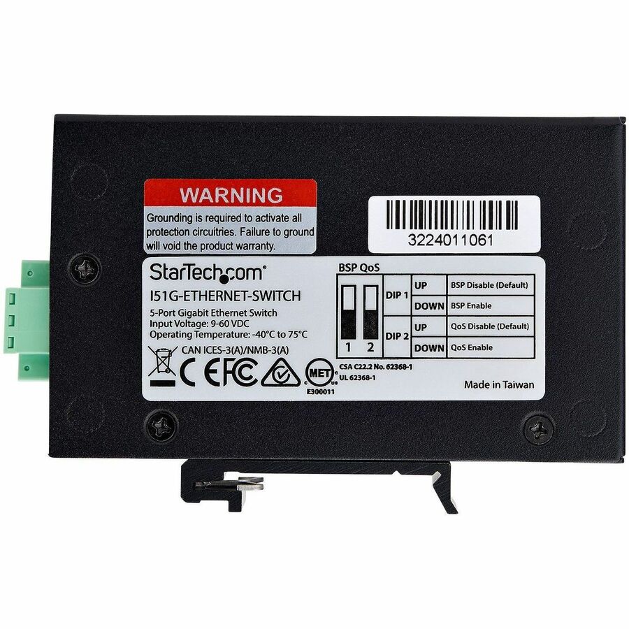 StarTech.com 5-Port Unmanaged Industrial Network Switch, 10/100/1000 Ethernet, DIN Rail/Wall-Mount, IP30 Rated, -40F-167F, 9~60V DC, TAA 