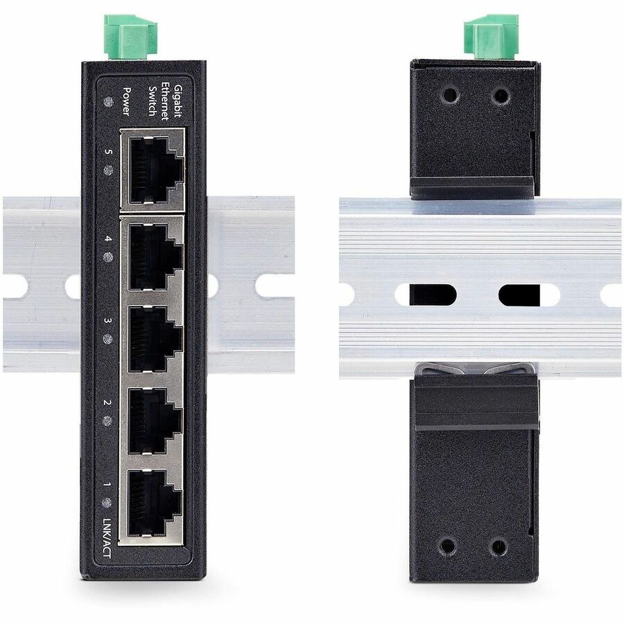 StarTech.com 5-Port Unmanaged Industrial Network Switch, 10/100/1000 Ethernet, DIN Rail/Wall-Mount, IP30 Rated, -40F-167F, 9~60V DC, TAA 