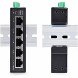 StarTech.com 5-Port Unmanaged Industrial Network Switch, 10/100/1000 Ethernet, DIN Rail/Wall-Mount, IP30 Rated, -40F-167F, 9~60V DC, TAA 