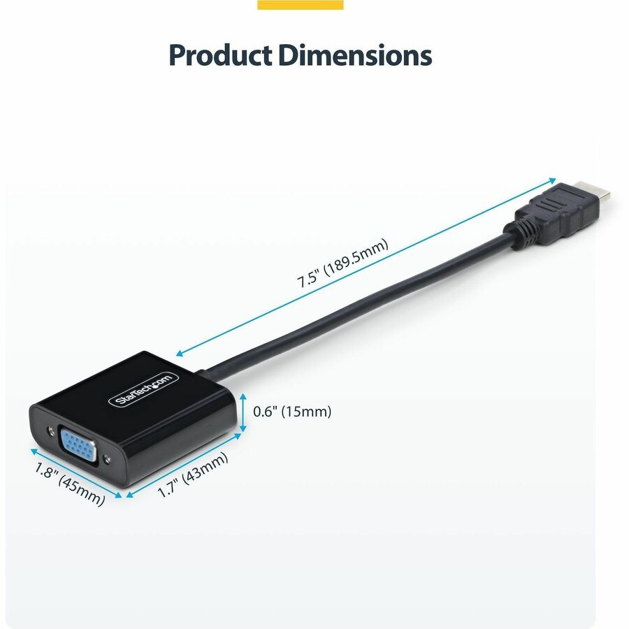 StarTech.com HDMI to VGA Adapter, Active Video Converter For Laptop/Desktop, 1920x1080 (1080p), HDMI Source to VGA Monitor/Display